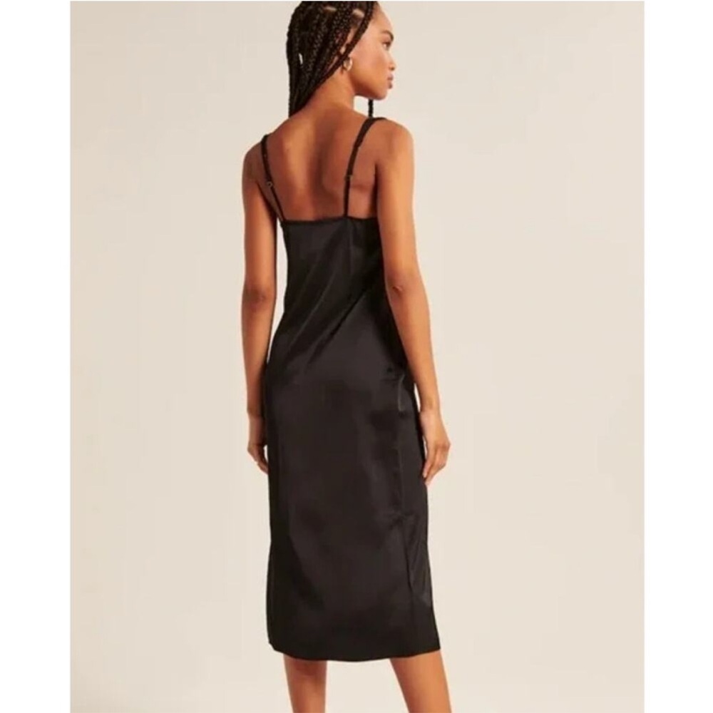 Abercrombie & Fitch Satin Sleeveless Scoopneck Slit Midi Slip Dress Black Large - Picture 2 of 12